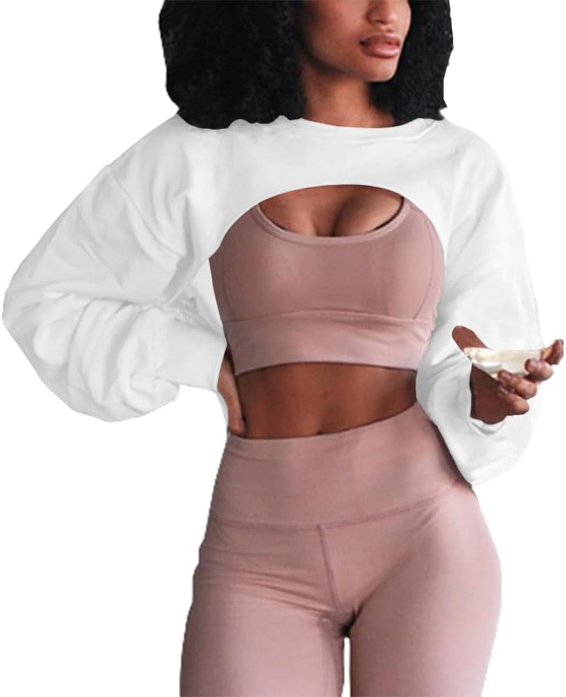 Women's Long Sleeve Crop Tops Gym Workout Loose Fit