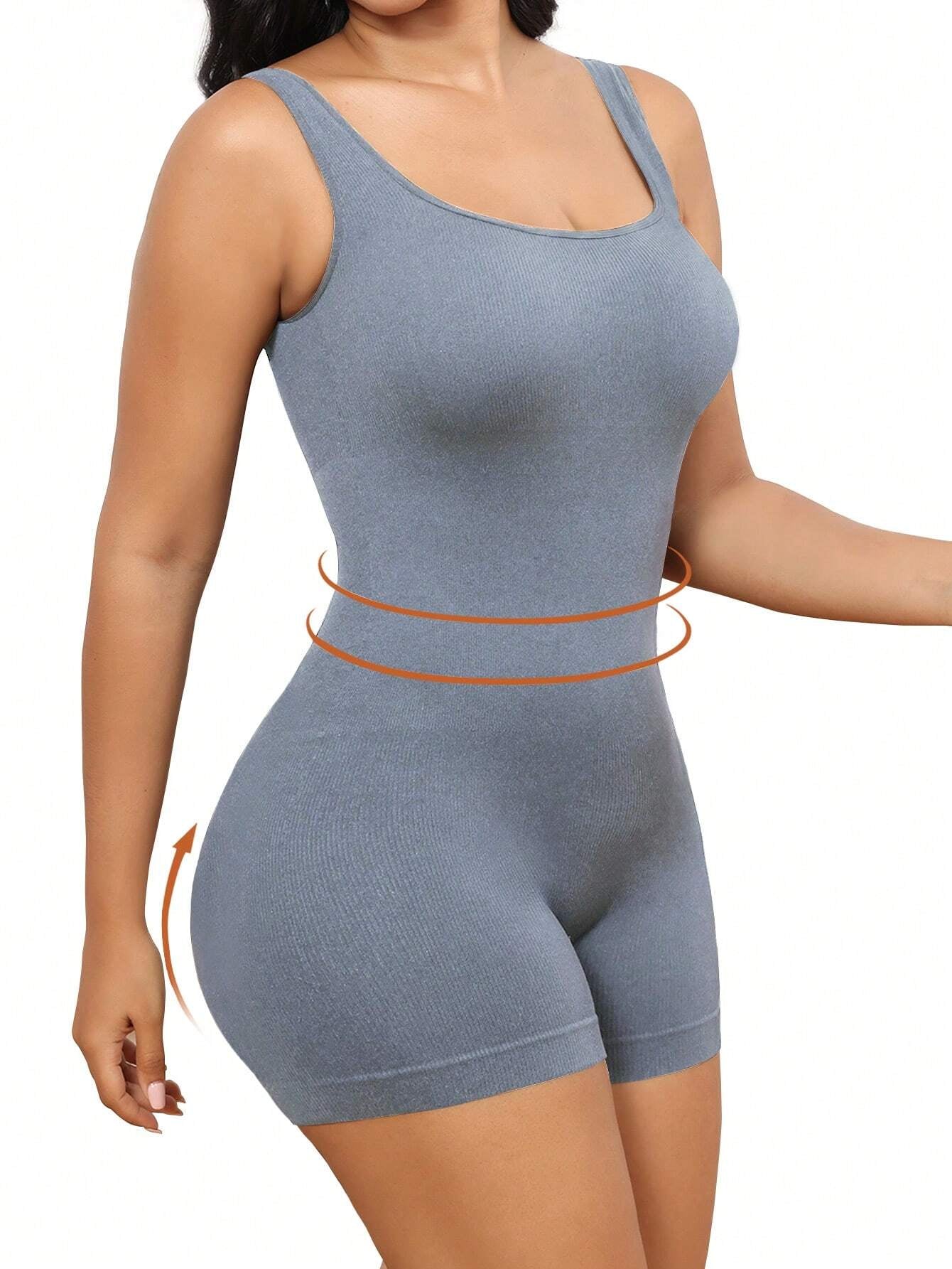 Plus Size Solid Shapewear Casual Comfy Strong Level Medium Stretch Unitard Romper