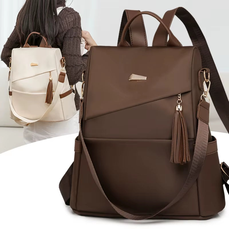 Fashion Tassel Decorative Women’S Nylon Anti-Theft Backpack Casual Travel Female Shoulder Bag Large Capacity Student School Pack