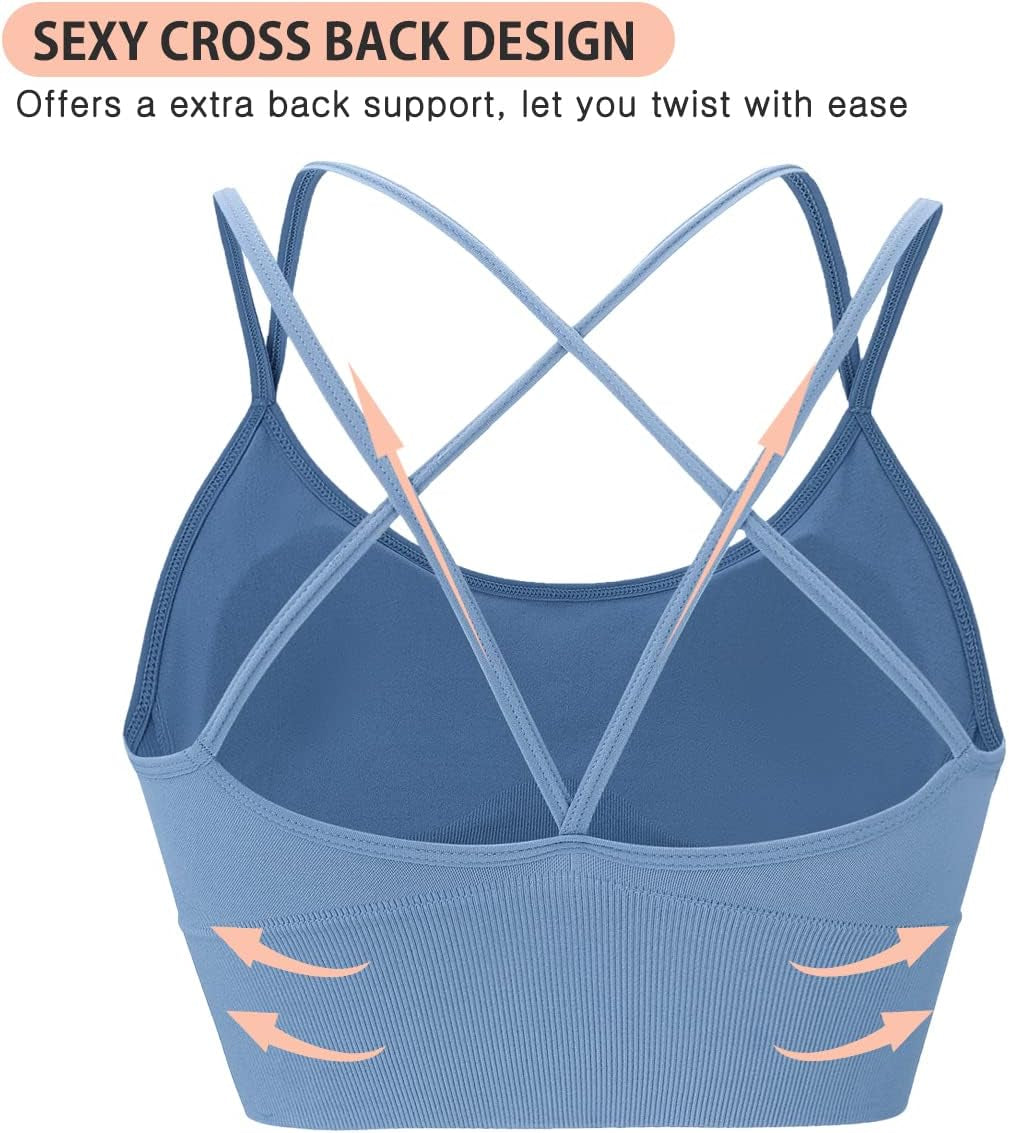 Sports Bras for Women High Impact Cross Back Strappy Bras Cropped Padded Seamless Workout Yoga Bras Set