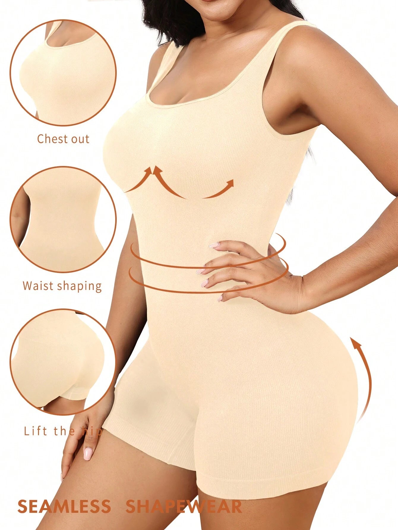 Plus Size Solid Shapewear Casual Comfy Strong Level Medium Stretch Unitard Romper