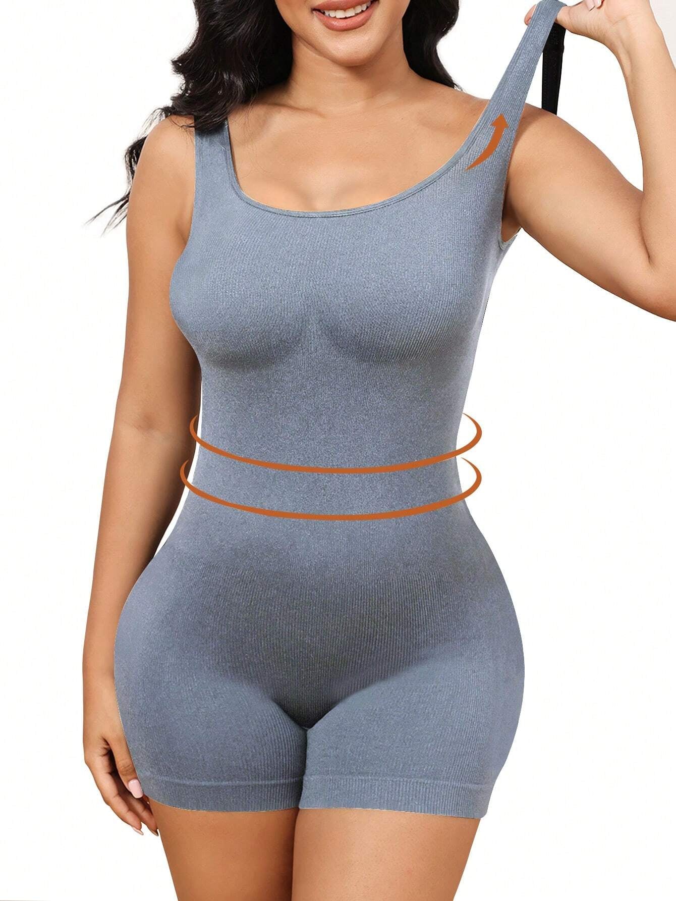 Plus Size Solid Shapewear Casual Comfy Strong Level Medium Stretch Unitard Romper
