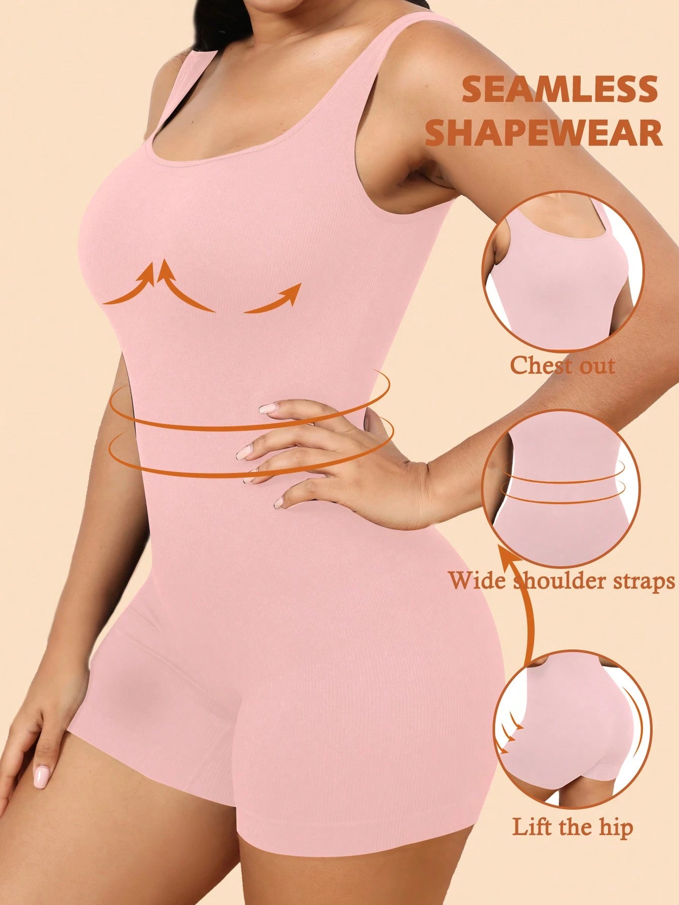 Plus Size Solid Shapewear Casual Comfy Strong Level Medium Stretch Unitard Romper