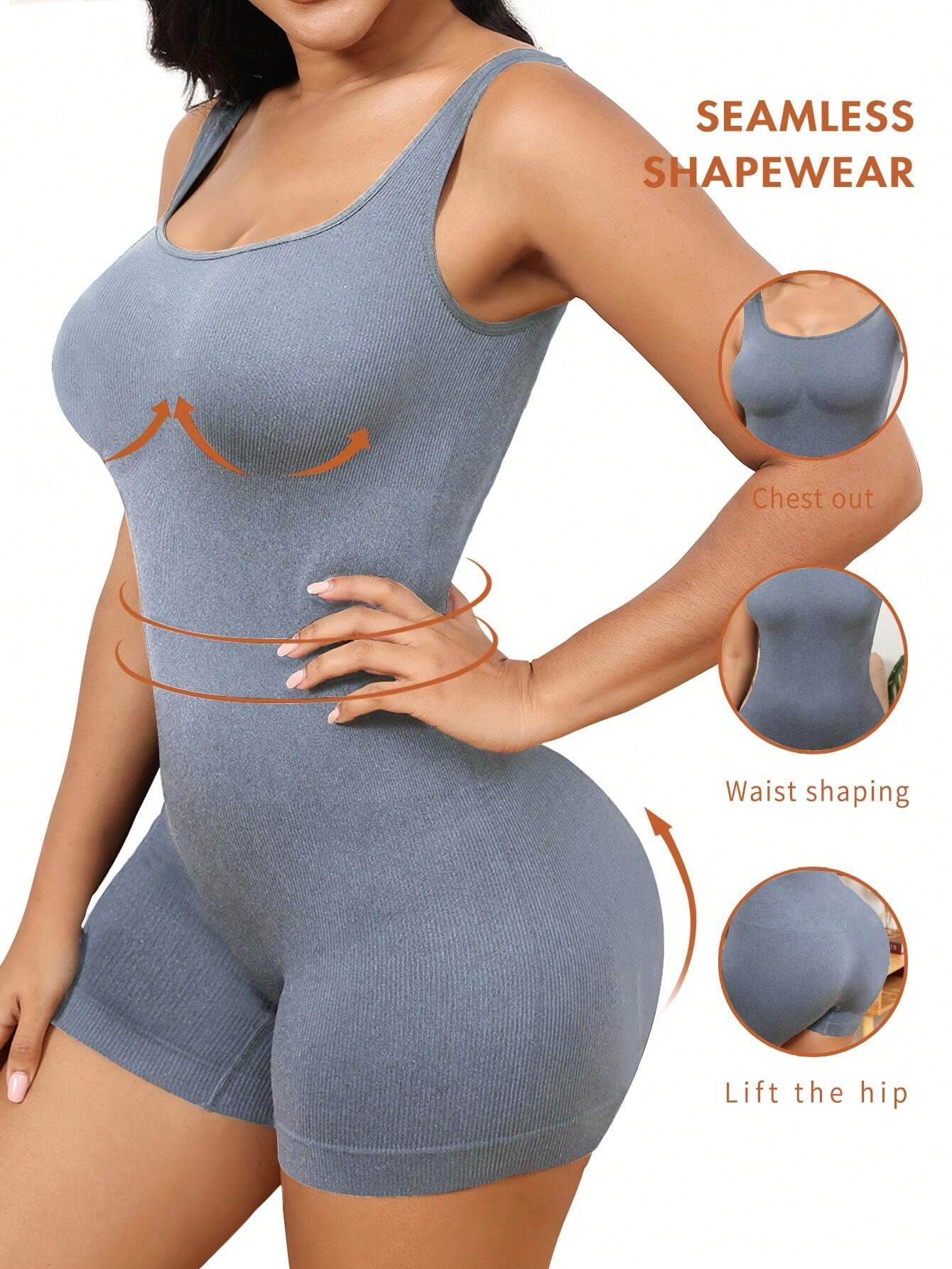 Plus Size Solid Shapewear Casual Comfy Strong Level Medium Stretch Unitard Romper