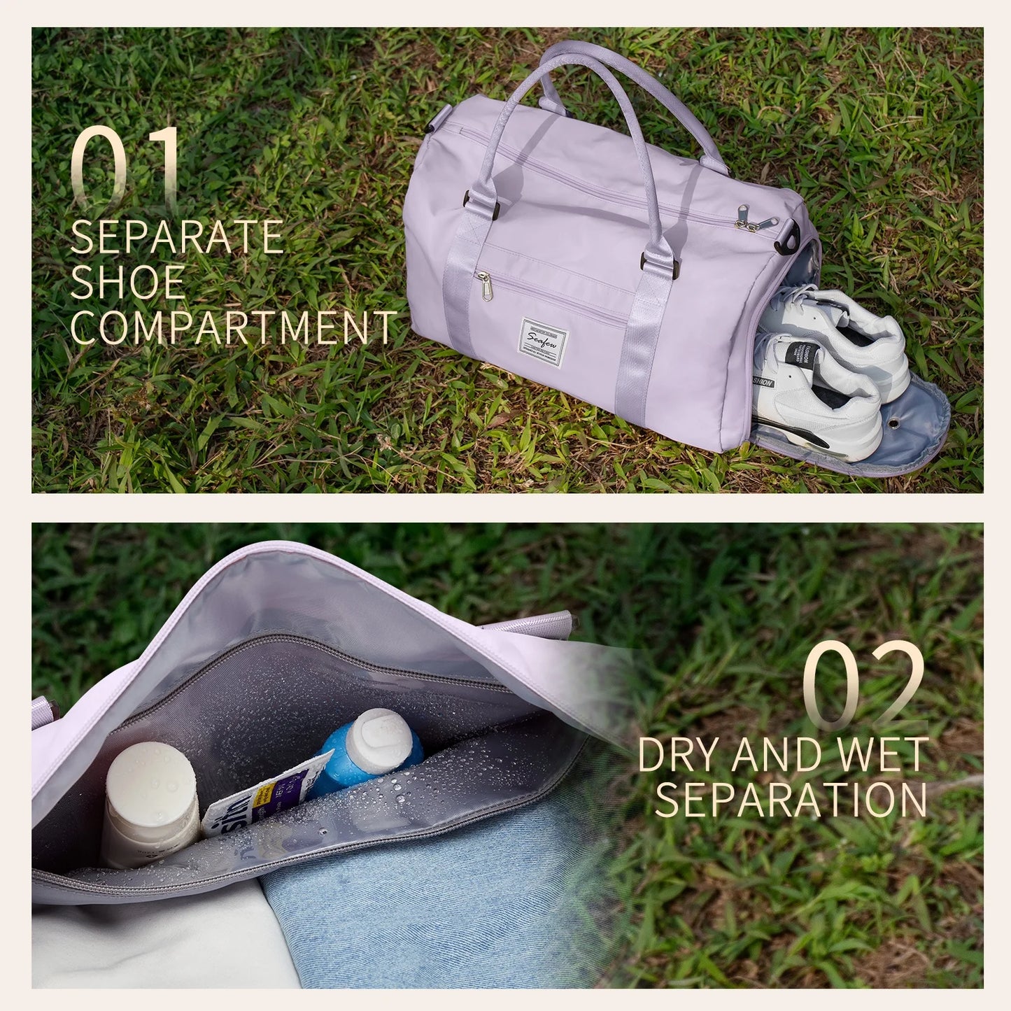 Gym Bag Womens Mens with Shoes Compartment and Wet Pocket