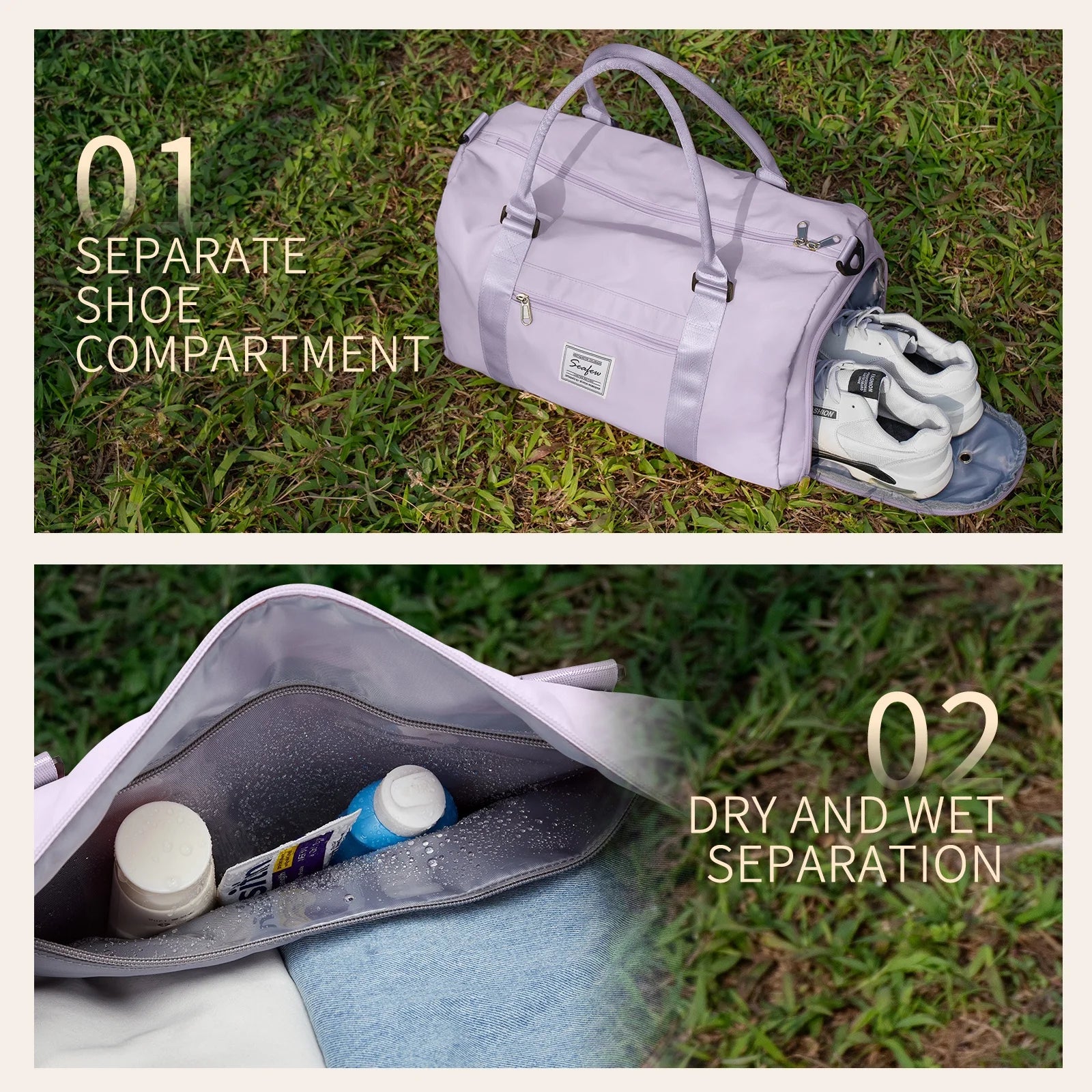 Gym Bag Womens Mens with Shoes Compartment and Wet Pocket