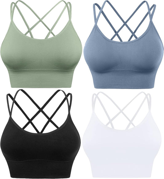 Sports Bras for Women High Impact Cross Back Strappy Bras Cropped Padded Seamless Workout Yoga Bras Set