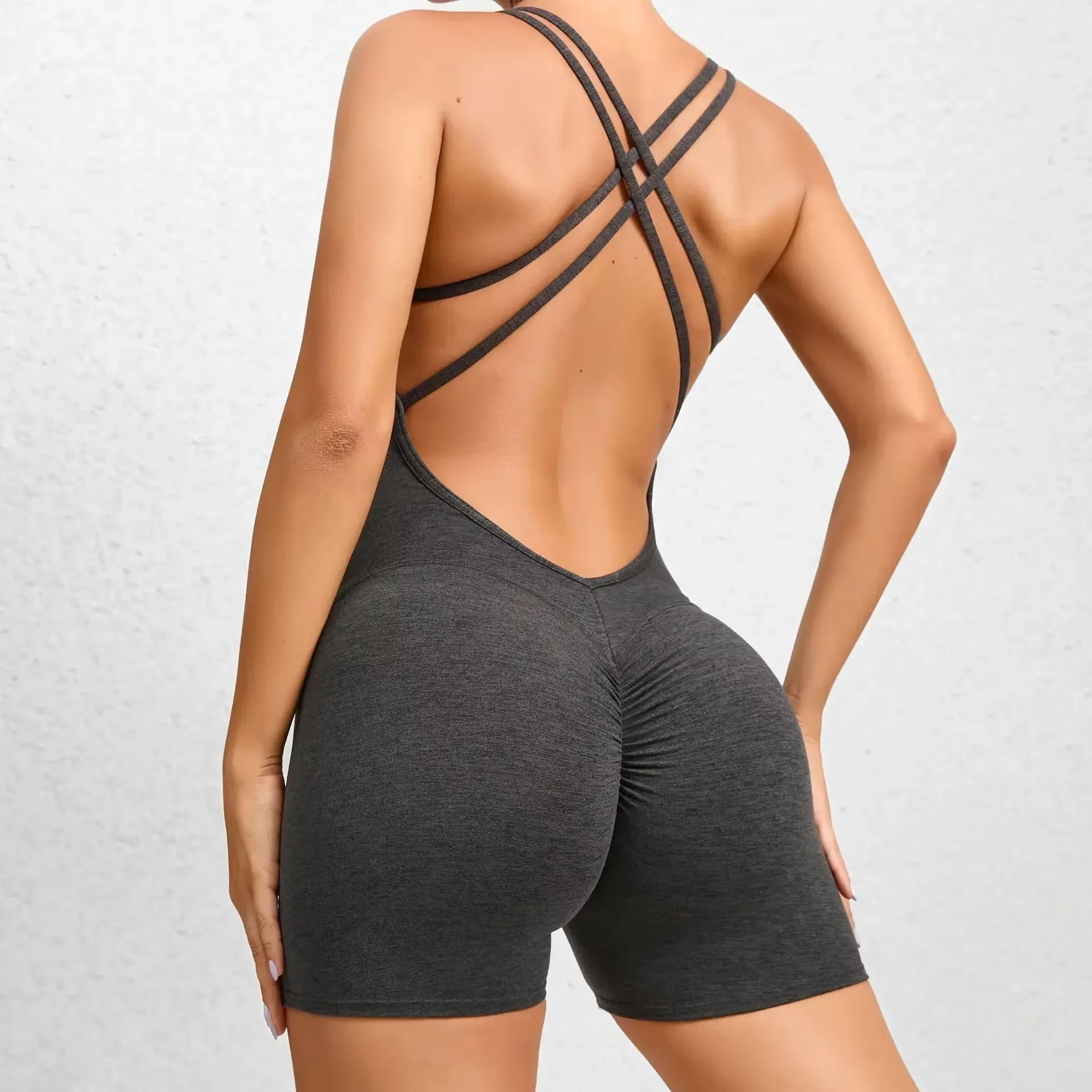 Backless Scrunch Raises Butt Fitness Short Overalls 