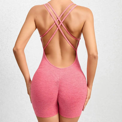 Backless Scrunch Raises Butt Fitness Short Overalls 