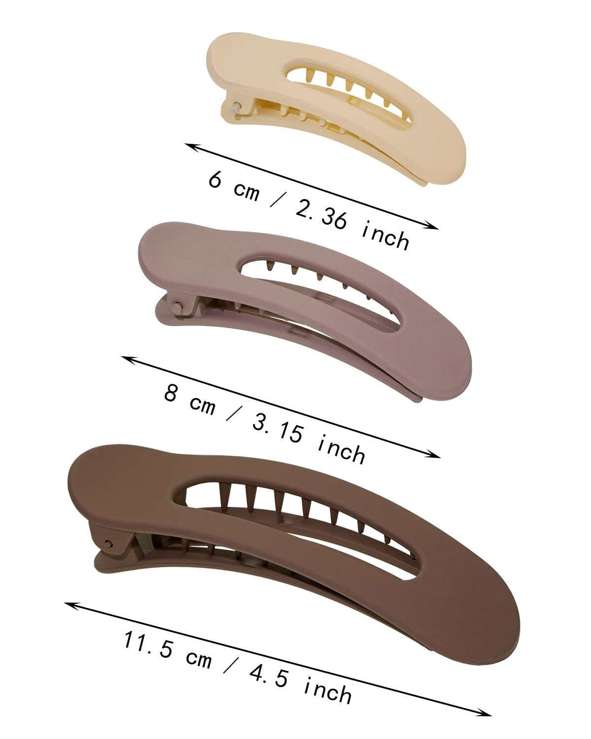 Hair Clips 6pcs 3 Sizes Matte Alligator Clips (Coffee Mixed)