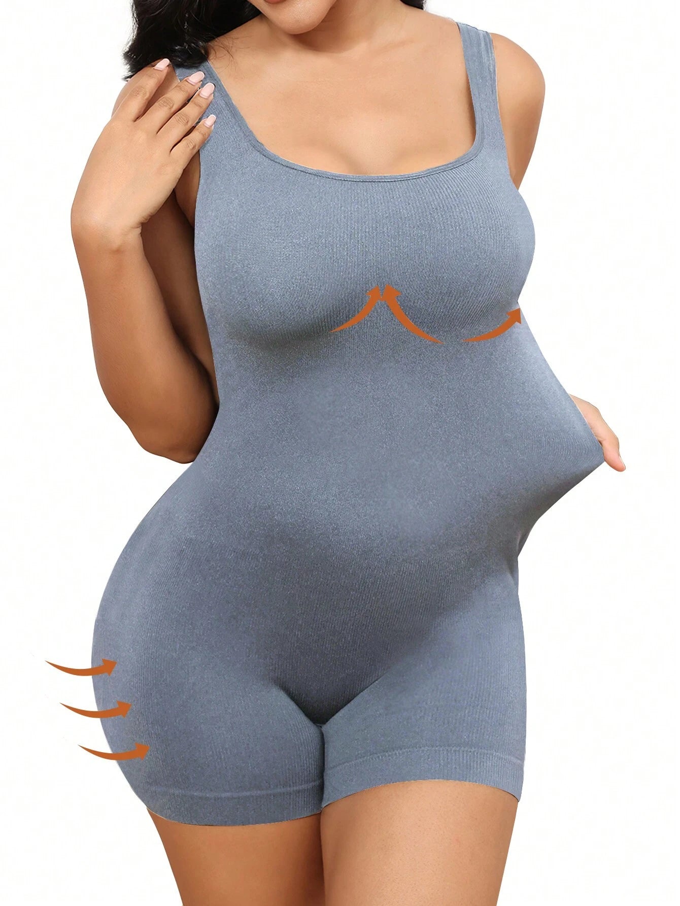 Plus Size Solid Shapewear Casual Comfy Strong Level Medium Stretch Unitard Romper