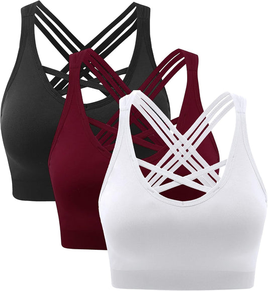 Strappy Sports Bras for Women - Medium Support Wirefree Yoga Bra Activewear