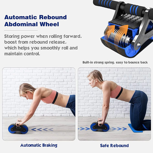 Automatic Rebound Ab Double Roller Wheel Abdominal Trainer for Home Fitness