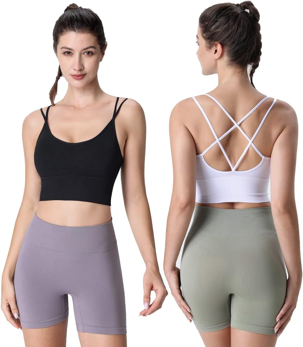 Sports Bras for Women High Impact Cross Back Strappy Bras Cropped Padded Seamless Workout Yoga Bras Set
