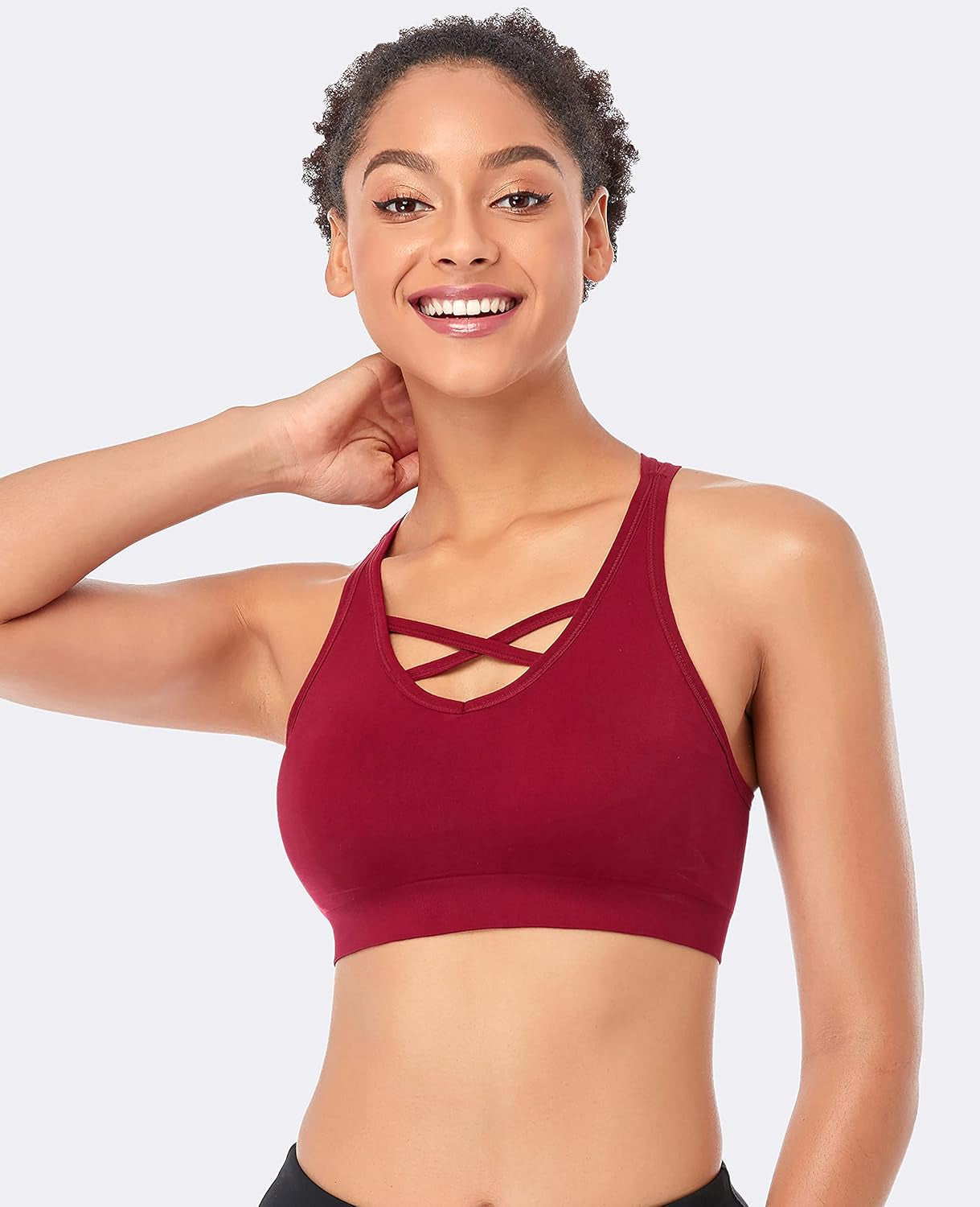 Strappy Sports Bras for Women - Medium Support Wirefree Yoga Bra Activewear