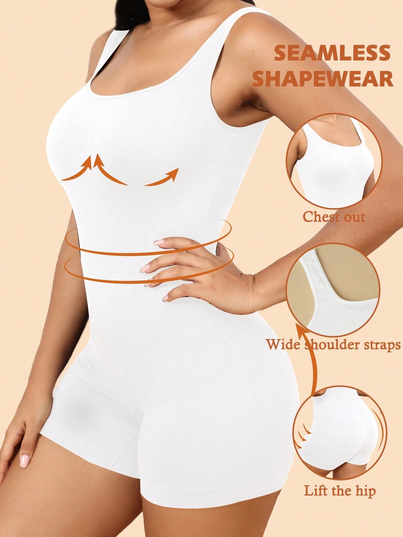 Plus Size Solid Shapewear Casual Comfy Strong Level Medium Stretch Unitard Romper