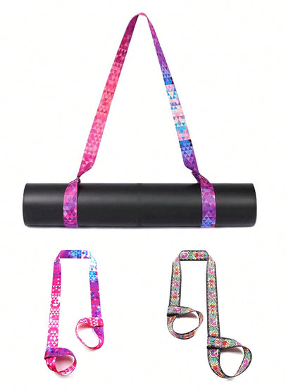 Multifunctional Yoga Mat Strap with Print Design - Yoga Exercise Stretching Strap and Mat Carrier